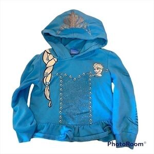 Disney Frozen Sweatshirt Elsa 4/5 Blue Hooded Hair Braid Girls Kids Toddler